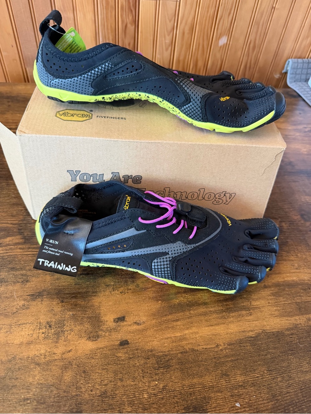 Vibram FiveFingers Women's Black Lime with Pink Accents Athletic Toe Shoes